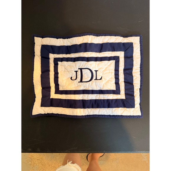 Pottery Barn Kids Other - Pottery Barn Kids Navy Grosgrain Monogrammed JDL Quilted Pillow Sham 12x16 White